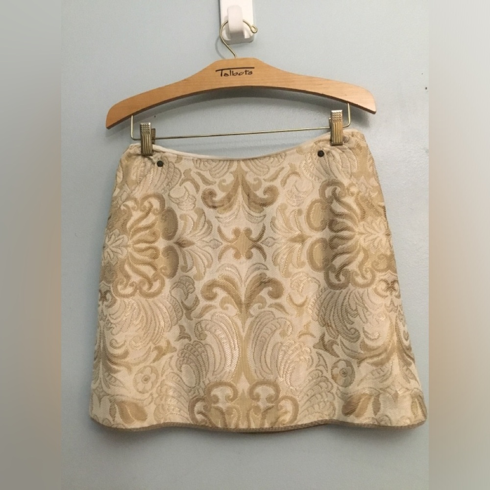 Elie Tahari Cream & Gold Brocade A-Line Skirt
